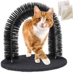 Arche pour chat, ronde, avec herbe aux chats, HxLxP: 34 x 36 x 28,5 cm, station de massage, grattoir, noir - Relaxdays