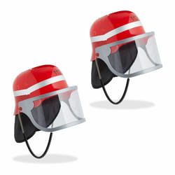 Relaxdays - Casque de pompier, lot 2, réglable, visière rabattable, protège-nuque. h x l x p : 24,5 x 22,5 x 28 cm, rouge
