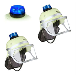 Relaxdays - Casque de pompier, lot 2, réglable, visière rabattable, protège-nuque, lumière bleue, 28,5x22,5x28 cm, jaune