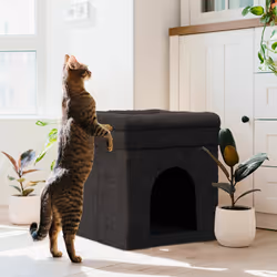Relaxdays Grotte pour chat et chien, surface d’assise, pliable, cachette, H x L x P : 42 x 38 x 38 cm, noire