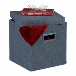 Tabouret pliable, avec couvercle et poignées, pouf de rangement, HxLxP : 29,5x29,5x29,5 cm, bleu-gris - Relaxdays