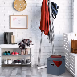 Tabouret pliable, avec couvercle et poignées, pouf de rangement, HxLxP : 29,5x29,5x29,5 cm, bleu-gris - Relaxdays