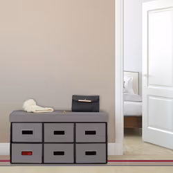 Banc de rangement avec tiroirs, 6 compartiments, rembourrage, HxLxP : 39 x 75,5 x 37 cm, entrée, pliable, gris - Relaxdays