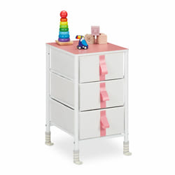 Meuble de rangement pour enfants, 3 tiroirs, commode, env. 61,5 x 36 x 40,5 cm, tissu et métal, blanc/rose - Relaxdays