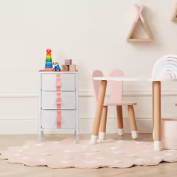 Meuble de rangement pour enfants, 3 tiroirs, commode, env. 61,5 x 36 x 40,5 cm, tissu et métal, blanc/rose - Relaxdays
