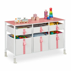 Meuble de rangement pour enfants, 6 tiroirs, commode, env. 61,5 x 100 x 40,5 cm, tissu et métal, blanc/rose - Relaxdays