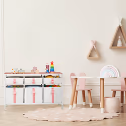 Meuble de rangement pour enfants, 6 tiroirs, commode, env. 61,5 x 100 x 40,5 cm, tissu et métal, blanc/rose - Relaxdays