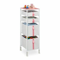 Meuble de rangement pour enfants, 4 tiroirs, commode, env. 109,5 x 36 x 40,5 cm, tissu et métal, blanc/rose - Relaxdays