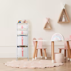 Meuble de rangement pour enfants, 4 tiroirs, commode, env. 109,5 x 36 x 40,5 cm, tissu et métal, blanc/rose - Relaxdays