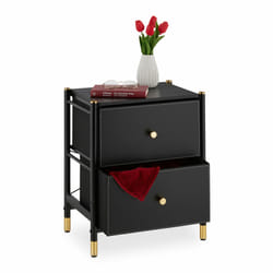 Relaxdays - table de nuit, 2 tiroirs, HxLxP : 55,5 x 46 x 33 cm, meuble chevet, petite commode, chambre, salon, noir/doré