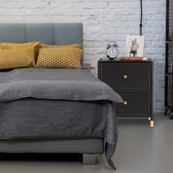 Relaxdays - table de nuit, 2 tiroirs, HxLxP : 55,5 x 46 x 33 cm, meuble chevet, petite commode, chambre, salon, noir/doré