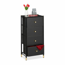 Relaxdays - Meuble de rangement, HxLxP : 98,5 x 46 x 30 cm, 4 tiroirs, commode tissu & acier, compartiments, noir - doré