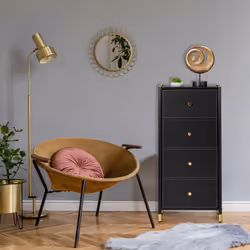 Relaxdays - Meuble de rangement, HxLxP : 98,5 x 46 x 30 cm, 4 tiroirs, commode tissu & acier, compartiments, noir - doré
