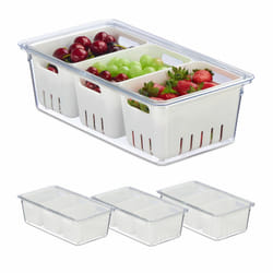 Organiseur de frigo, lot 4, 3x corbeilles, pour vos aliments, avec couvercle, transparent et blanc - Relaxdays