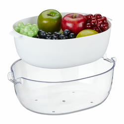 Relaxdays - Passoire avec bol, plastique, laver fruits & légumes, égoutter pâtes, saladier, poignées, transparent - blanc