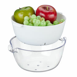 Relaxdays - Passoire avec bol, plastique, laver fruits & légumes, égoutter pâtes, saladier, poignées, transparent - blanc