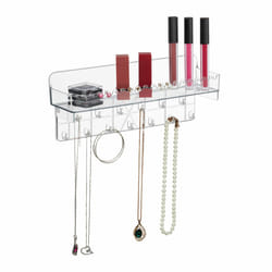 Porte-bijoux mural, pour colliers, bracelets, boucles d'oreilles, avec tablette, hlp 12x30x8 cm, transparent - Relaxdays