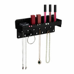 Porte-bijoux mural, pour colliers, bracelets, boucles d'oreilles, avec tablette, hlp 12x30x8 cm, noir - Relaxdays