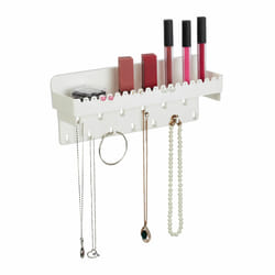 Porte-bijoux mural, pour colliers, bracelets, boucles d'oreilles, avec tablette, hlp 12x30x8 cm, blanc - Relaxdays