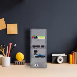 Relaxdays - Organiseur à tiroirs, 4 compartiments, pour maquillage, bureau, matériel de bricolage, plastique, transparent