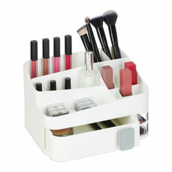 Relaxdays - Organiseur à maquillage, 18 compartiments, rangement à cosmétiques, plastique, HxLxP : 15 x 26 x 21 cm, blanc