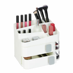 Relaxdays Organiseur à maquillage, 21 compartiments, rangement à cosmétiques, plastique, HxLxP : 21,5x26x21 cm, blanc