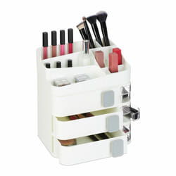 Organiseur à maquillage, 24 compartiments, rangement à cosmétiques, plastique, HxLxP : 27,5x26x21 cm, blanc - Relaxdays