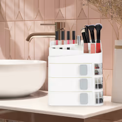 Organiseur à maquillage, 24 compartiments, rangement à cosmétiques, plastique, HxLxP : 27,5x26x21 cm, blanc - Relaxdays