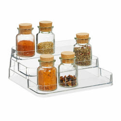 Relaxdays - Organiseur à épices, 3 niveaux, pour plan de travail, HxLxP : 10,5 x 26 x 24 cm, plastique, transparent