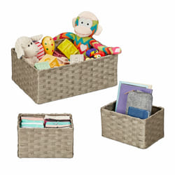 Relaxdays - 3 paniers de rangement, 2 tailles différentes, pour l'armoire ou l'étagère, design tressé, gris