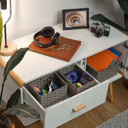 Relaxdays - 3 paniers de rangement, 2 tailles différentes, pour l'armoire ou l'étagère, design tressé, gris