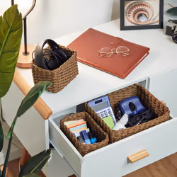 3 paniers de rangement, 2 tailles différentes, pour l'armoire ou l'étagère, design tressé, marron - Relaxdays