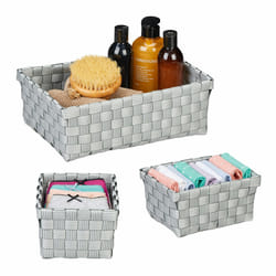 Relaxdays - 3 paniers de rangement, 2 tailles différentes, aspect tressé, corbeille en plastique, salle bain, gris & blanc