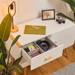 Relaxdays - 3 paniers de rangement, 2 tailles différentes, aspect tressé, corbeille en plastique, salle bain, gris & blanc
