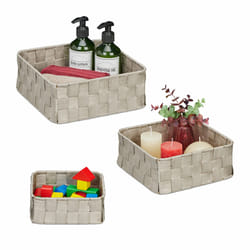 Relaxdays - 3 paniers de rangement, 3 tailles différentes, aspect tressé, corbeille en plastique, salle bain, gris