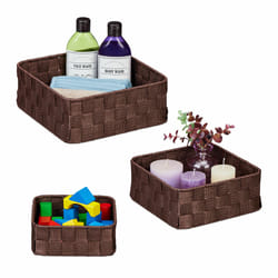 Relaxdays - 3 paniers de rangement, 3 tailles différentes, aspect tressé, corbeille en plastique, salle bain, marron
