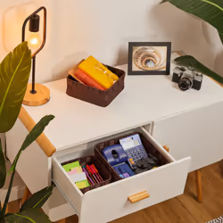 Relaxdays - 3 paniers de rangement, 3 tailles différentes, aspect tressé, corbeille en plastique, salle bain, marron