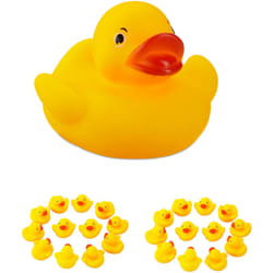 Relaxdays - Canards de bain, lot de 25, jouet couineur, pour enfants, 5 cm, objet décoratif, plastique, jaune