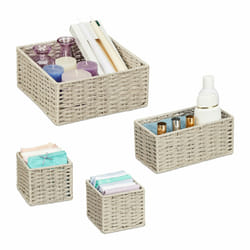 Relaxdays - 4 paniers de rangement, 3 tailles différentes, pour l'armoire ou l'étagère, design tressé, gris