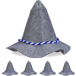 Relaxdays - Chapeau bavarois, lot de 5, cordelette bleue et blanche, chapeau tyrolien, pour carnaval, fêtes, feutre, gris