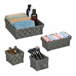 Relaxdays - 4 paniers de rangement, 3 tailles différentes, aspect tressé, corbeille en plastique, salle bain, gris