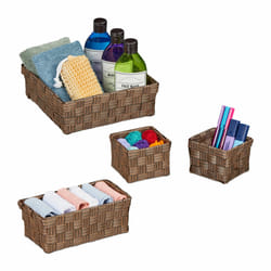 Relaxdays 4 paniers de rangement, 3 tailles différentes, aspect tressé, corbeille en plastique, salle bain, marron