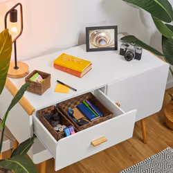 Relaxdays 4 paniers de rangement, 3 tailles différentes, aspect tressé, corbeille en plastique, salle bain, marron