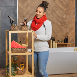 Relaxdays 4 paniers de rangement, 3 tailles différentes, aspect tressé, corbeille en plastique, salle bain, marron
