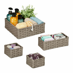 Relaxdays - 4 paniers de rangement, 3 tailles différentes, pour l'armoire ou l'étagère, design tressé, gris