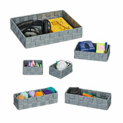 Relaxdays - 6 paniers de rangement, 4 tailles différentes, aspect tressé, corbeille en plastique, salle bain, gris