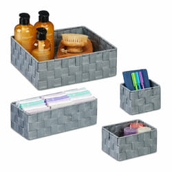 Relaxdays - Panier de rangement, lot 4, différentes tailles, corbeille tressée, pour la salle bain, plastique, gris