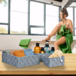 Relaxdays - Panier de rangement, lot 4, différentes tailles, corbeille tressée, pour la salle bain, plastique, gris