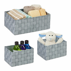 Relaxdays - Panier de rangement, lot 3, différentes tailles, corbeille tressée, pour la salle bain, plastique, gris