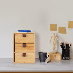 Relaxdays - Organisateur bureau, 3 tiroirs, bambou, HxLxP : 21 x 15 x 20 cm, rangement télétravail & bureau, nature